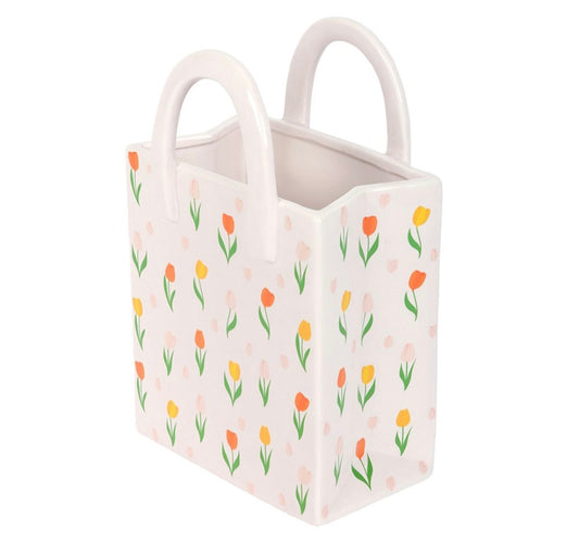 Tulip Print Ceramic Bag-Shaped Flower Vase