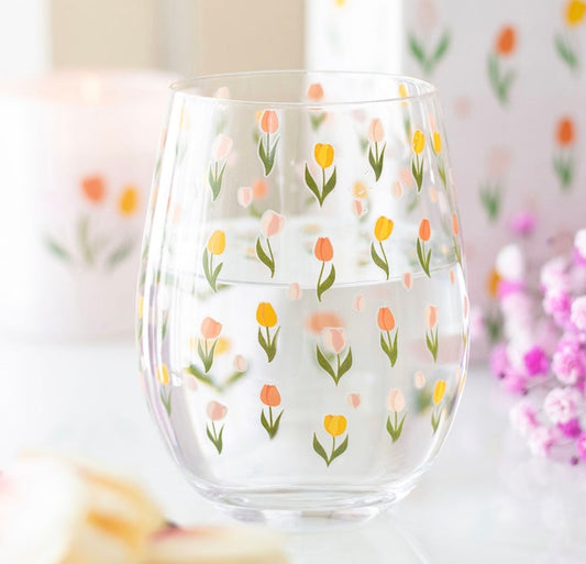 Tulip Print Stemless Glass